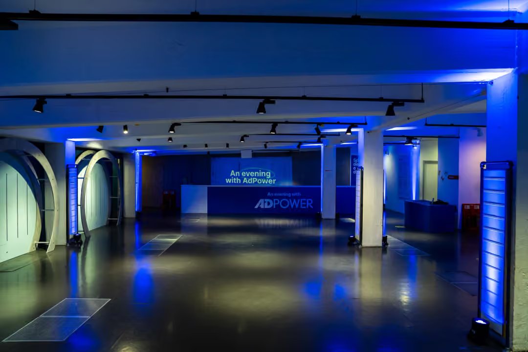 The AdPower welcome space with its branded low wall