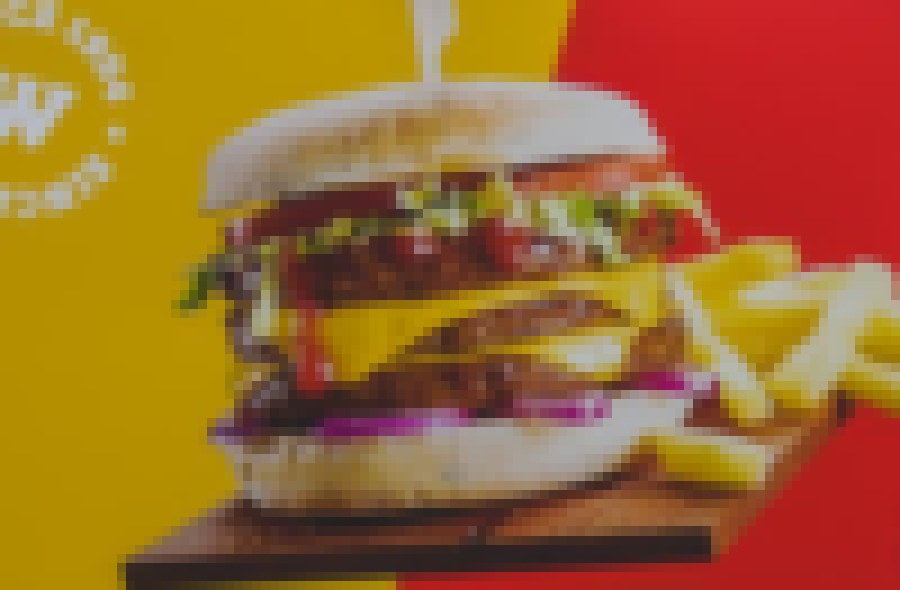 The same burger graphic blurry and pixelated from a low resolution image