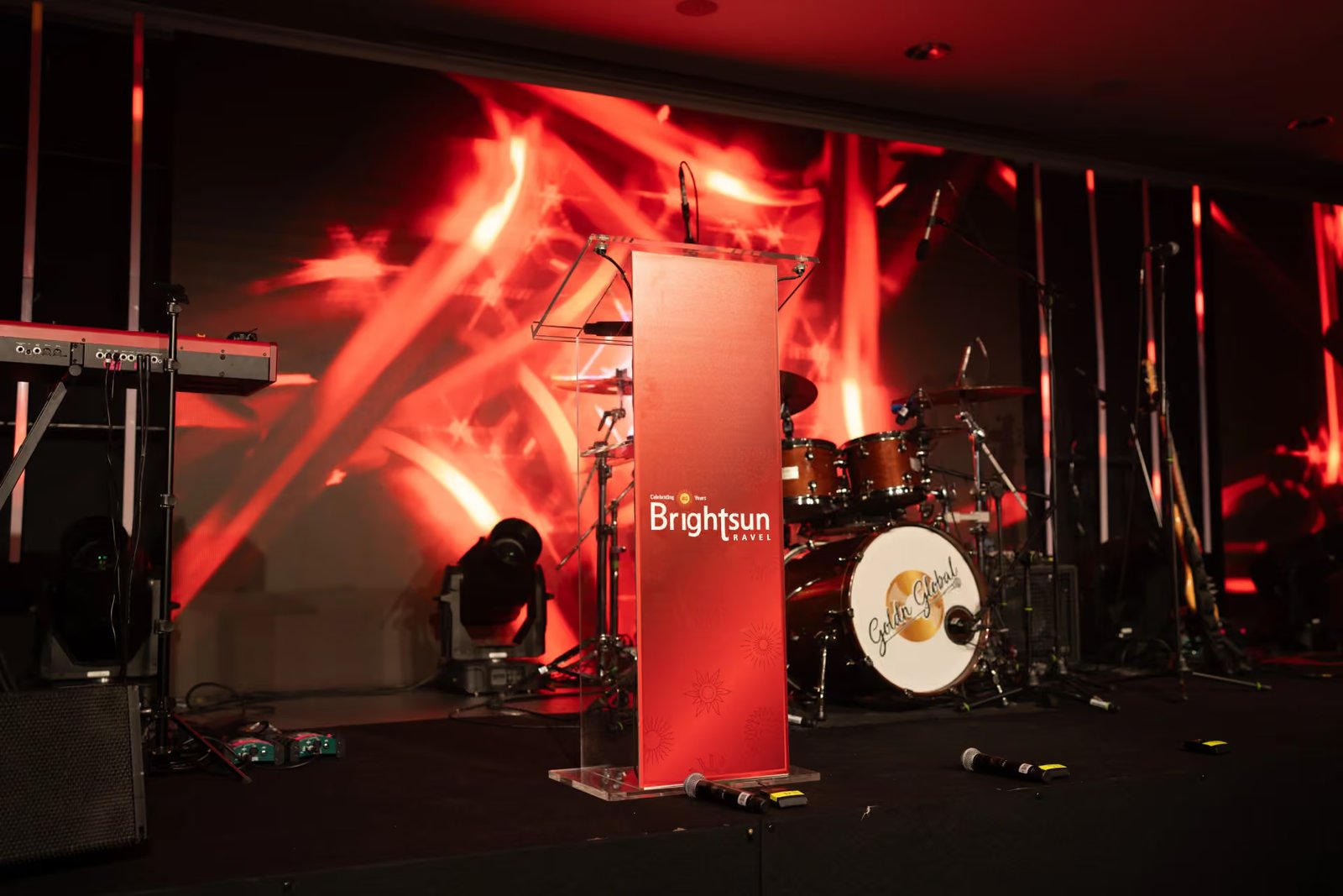 The red printed Brightsun lectern on stage