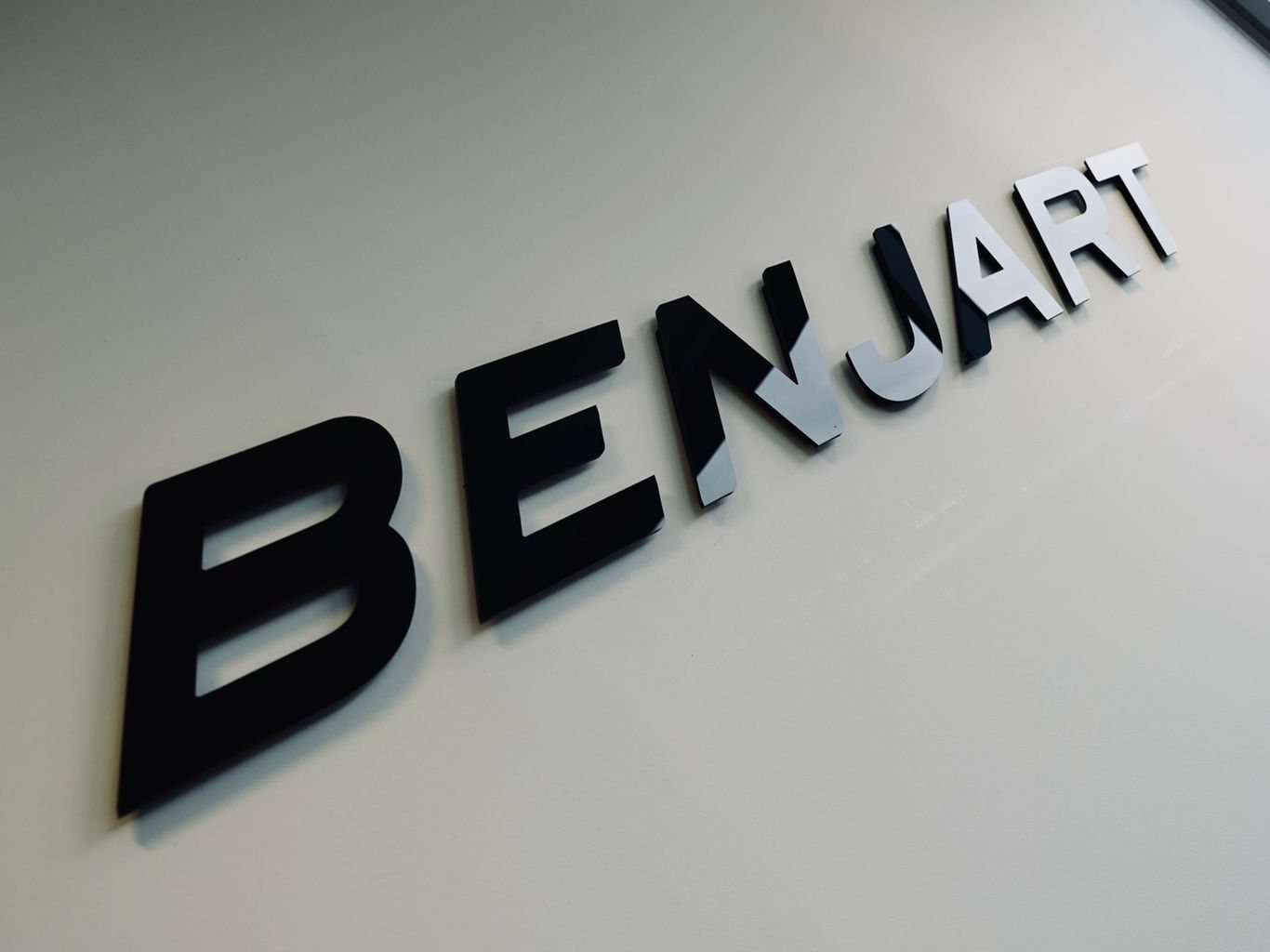 BENJART 3D letters cut from black gloss acrylic in the label’s West London design room