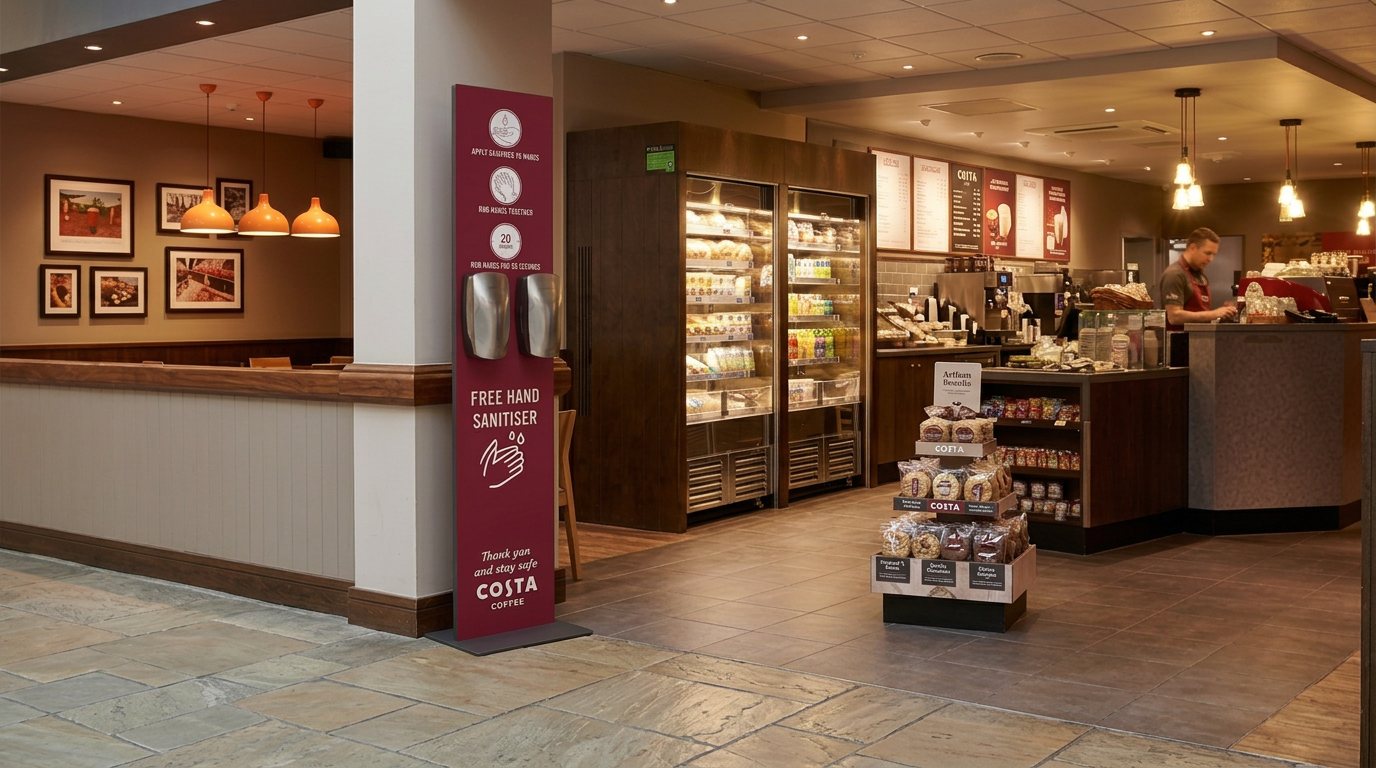 The station sits naturally beside the counter and grab and go fridges