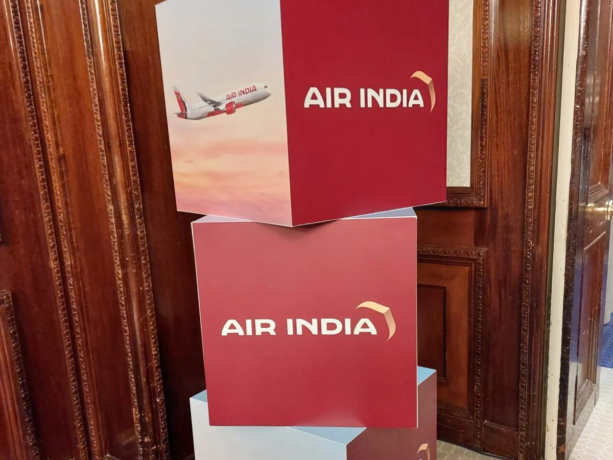 Stacked Air India branded display cubes