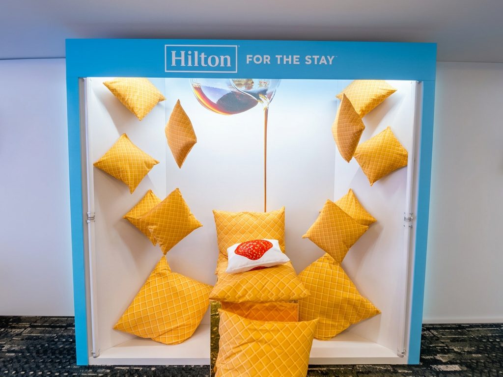 Hilton For The Stay pillow wall display box with waffle print cushions