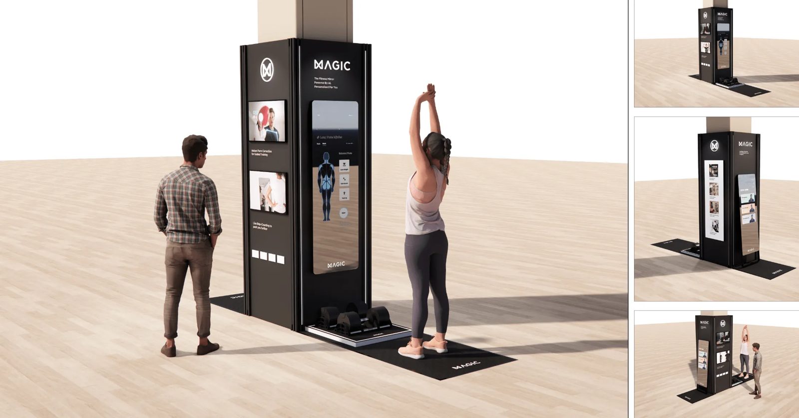 Design renders of the MAGIC AI kiosk column wrap