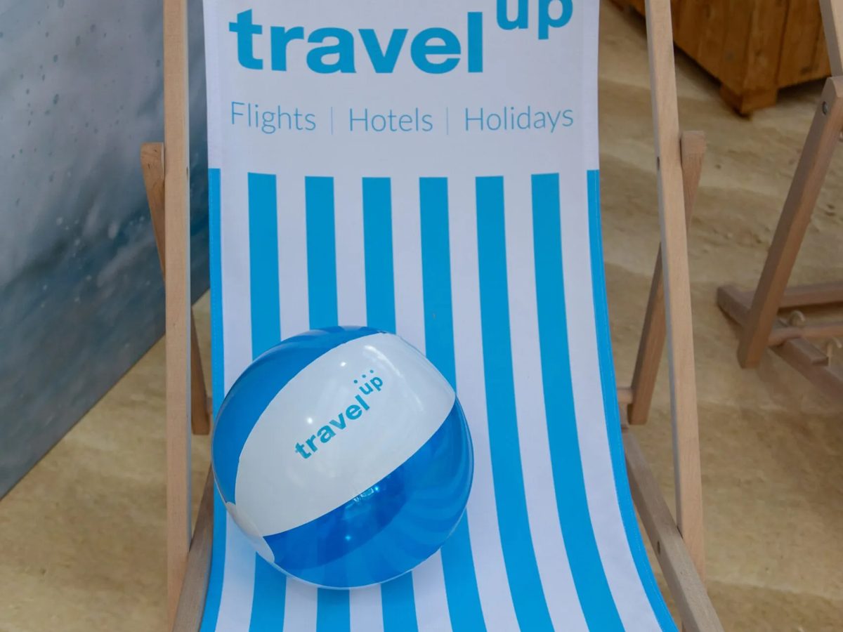 Travelup branded deckchair and beach ball