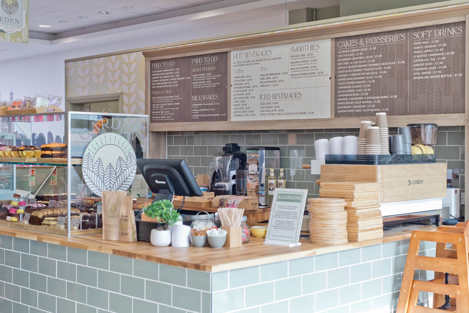 The counter with printed menu boards
