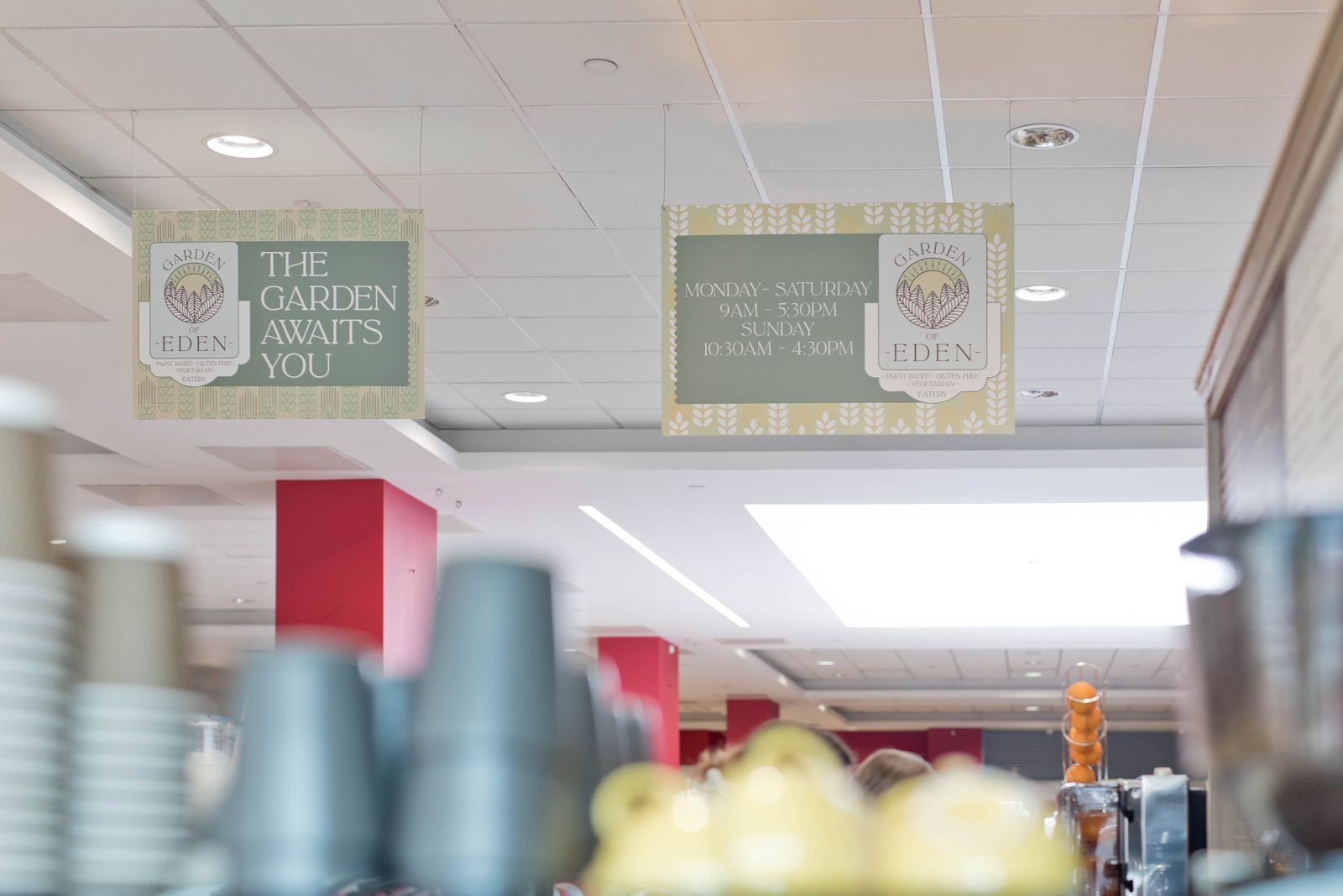 Hanging signs with opening hours