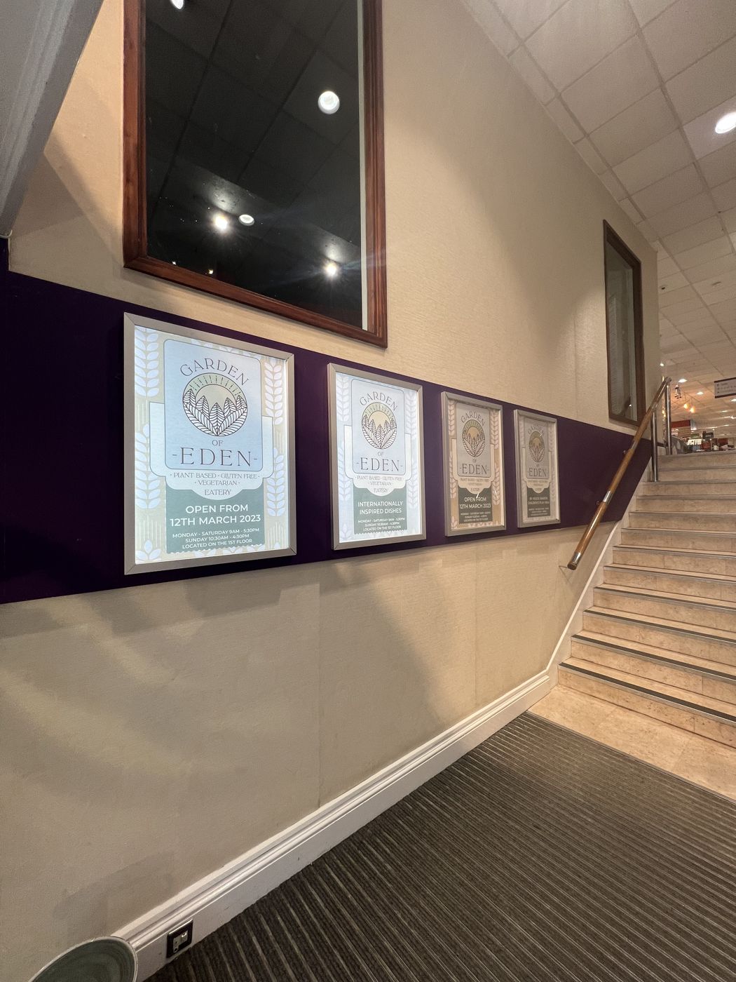Branded frames on the stairwell