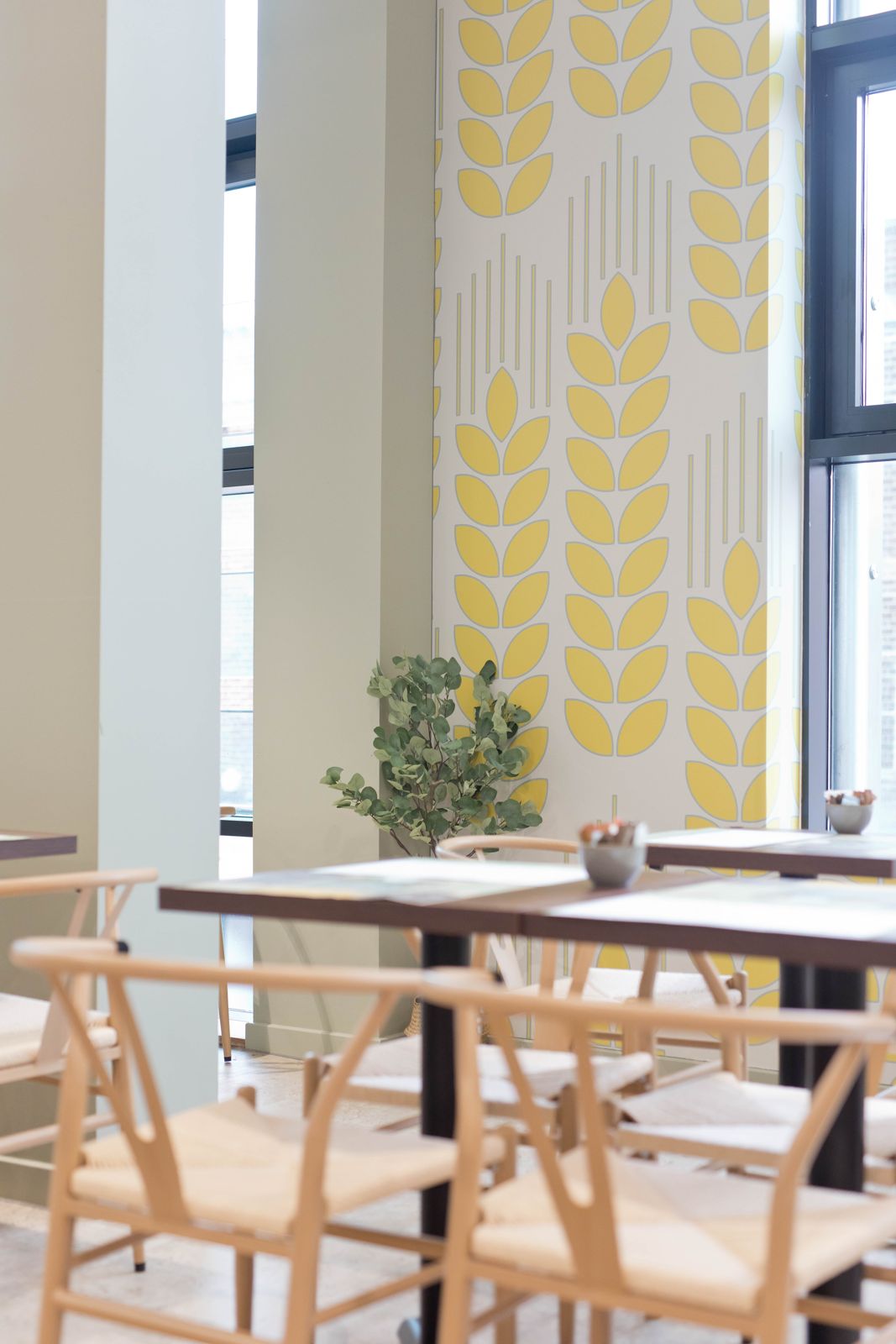 Wheat pattern wall covering by the windows