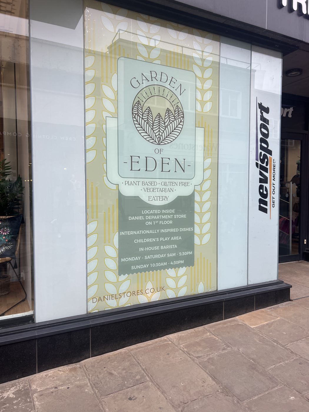 Window graphics with opening hours