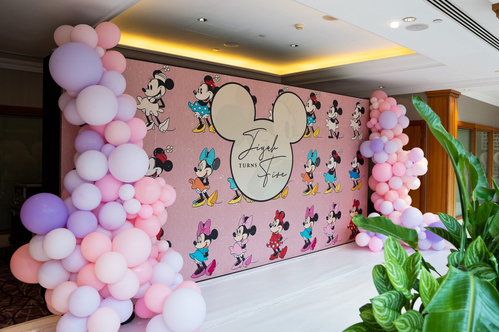 Pink Minnie Mouse kids party backdrop printed on UV Blackback Textile (Canvas)