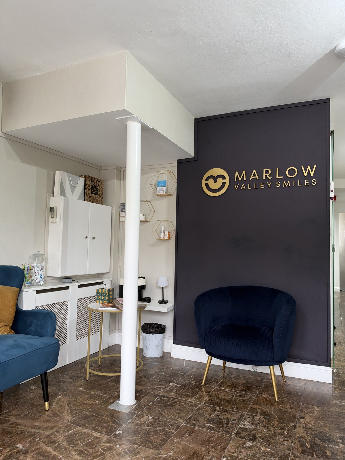 The feature wall beside the waiting area