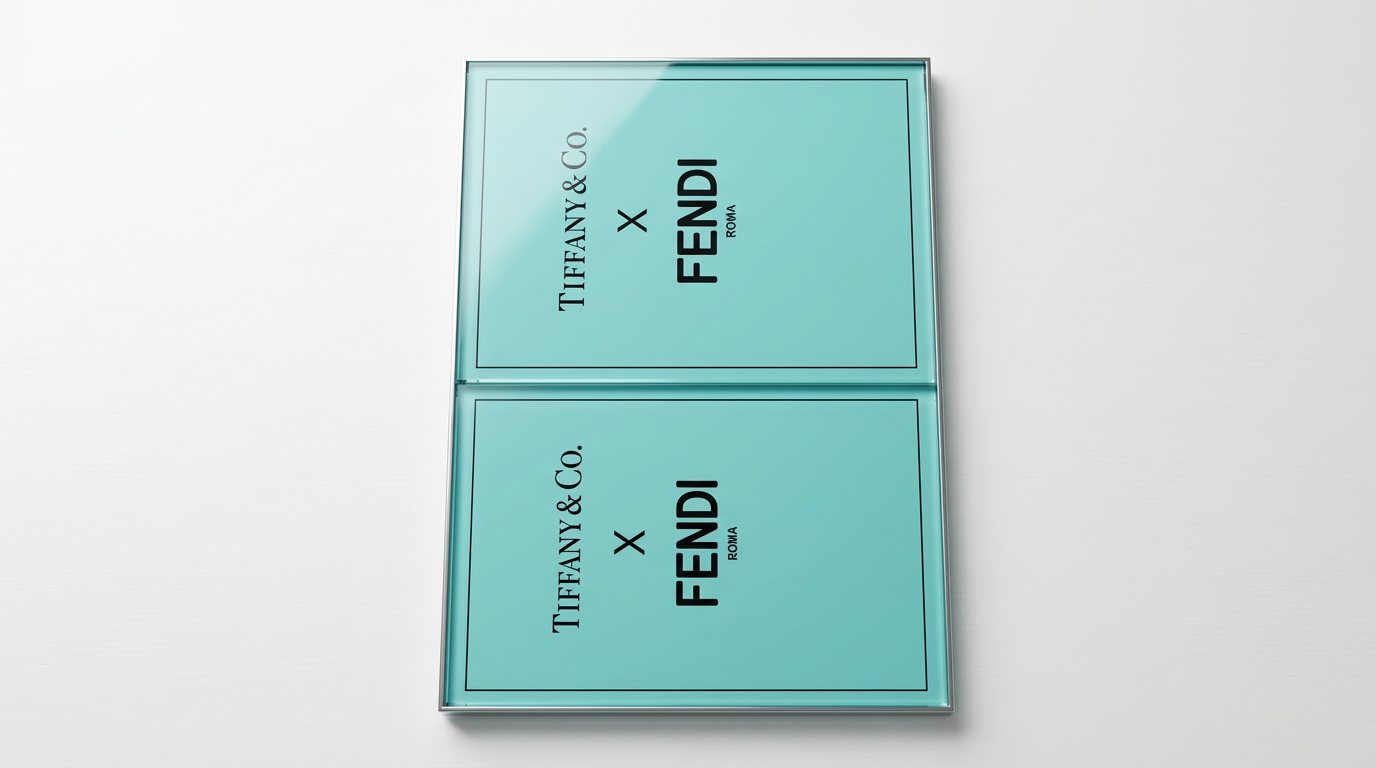 A pair of Tiffany & Co. x FENDI acrylic place cards laid out on a white table