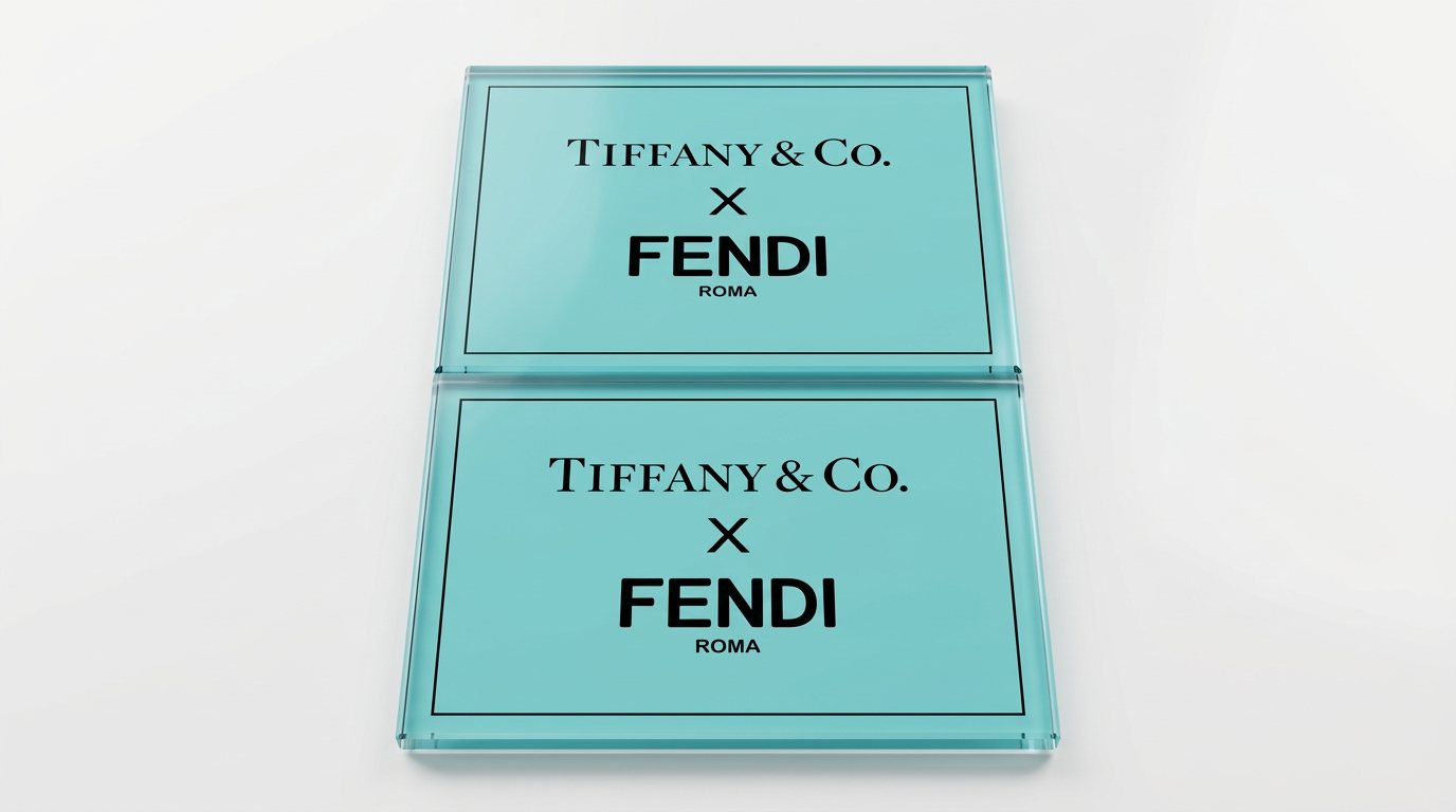 Two Tiffany & Co. x FENDI acrylic place cards in Tiffany Blue