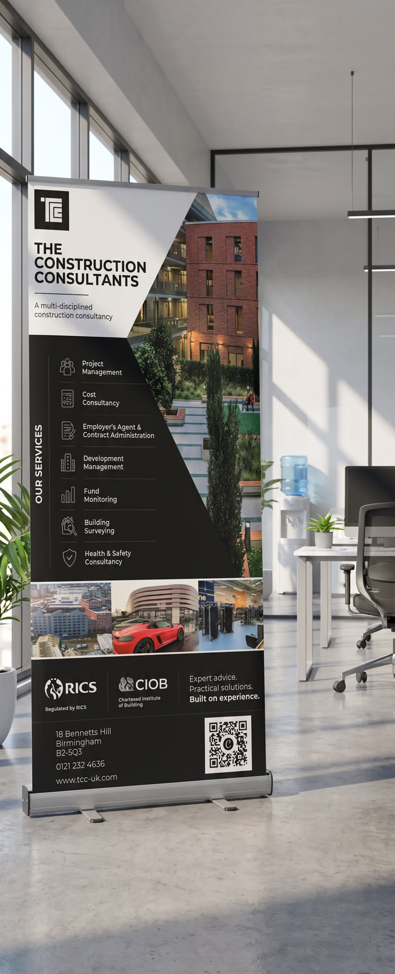 Roller banner printed by Print Station in an office reception