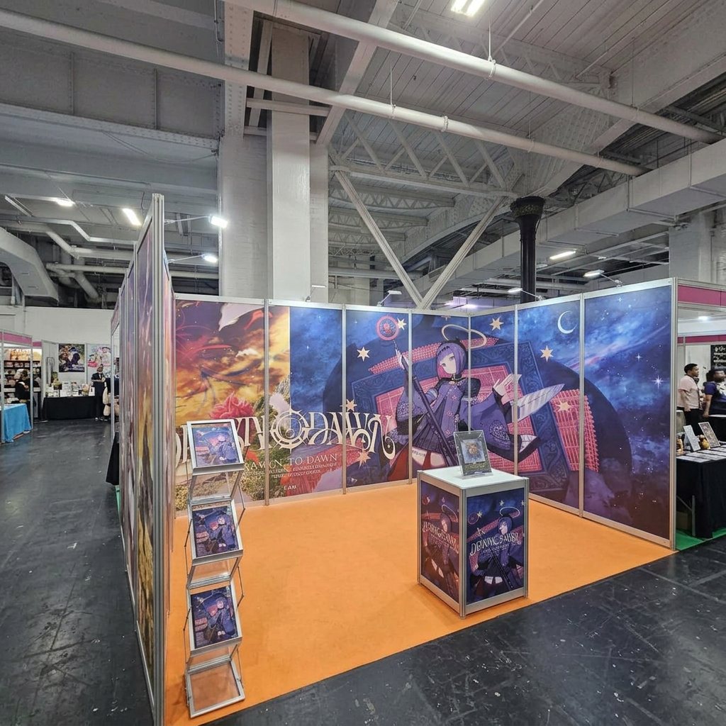 Shell scheme exhibition stand fitted with full colour printed foamex panel graphics and a printed counter