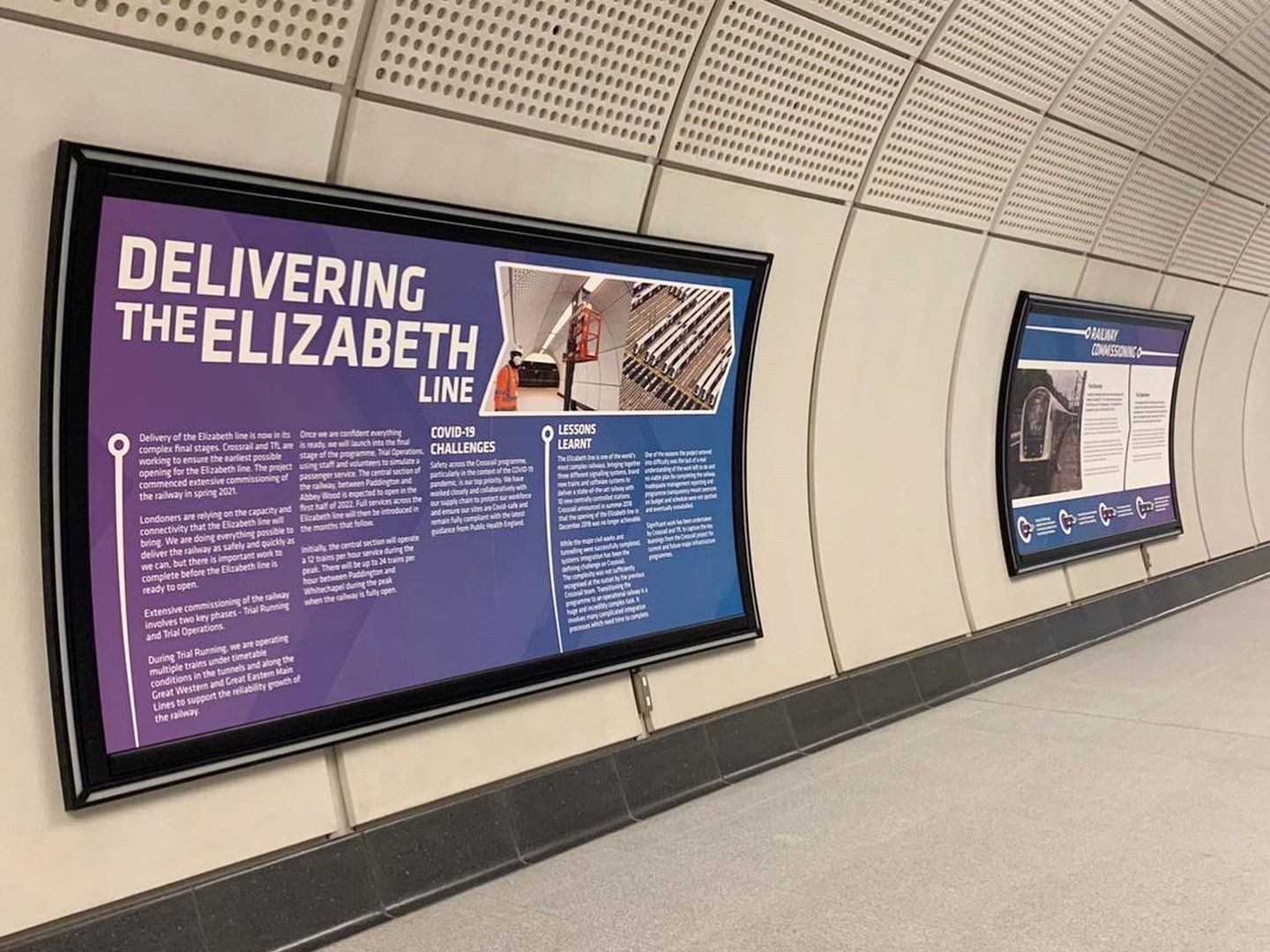 Delivering the Elizabeth line information poster along the platform tunnel