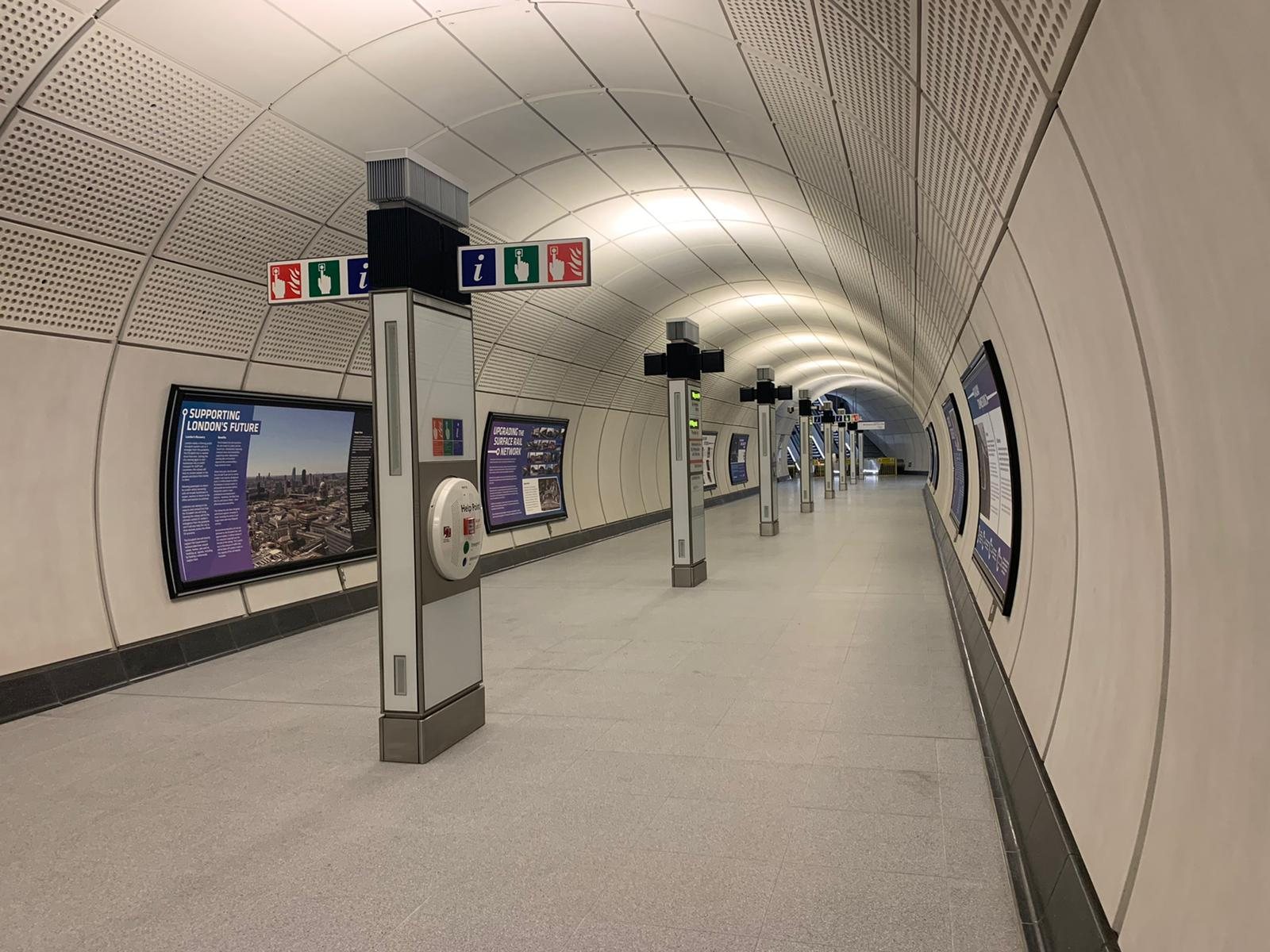 Supporting London’s Future and Upgrading the Surface Rail Network posters along the platform